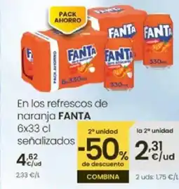 Eroski FANTA En los refrescos de naranja oferta