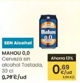 Eroski MAHOU 0,0 Cerveza sin alcohol Tostada, oferta