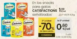 Eroski CATISFACTIONS En los snacks para gatos señalizados oferta