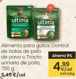 Eroski ULTIMA Alimento para gatos Control de bolas de pelo de pavo o Tracto oferta