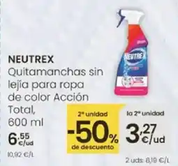 Eroski NEUTREX Quitamanchas sin lejía para ropa de color Acción i Total, oferta