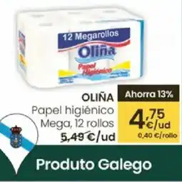 Eroski OLIÑA Papel higiénico Mega, 12 rollos oferta