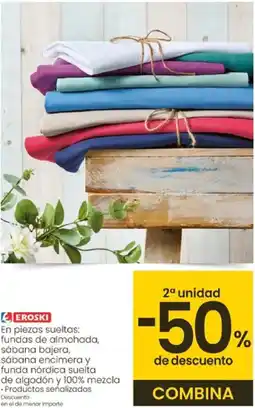 Eroski EROSKI En piezas sueltas: fundas de almohada, sábana bajera, sábana encimera y funda nórdica suelta de algodón y 100% mezcla oferta