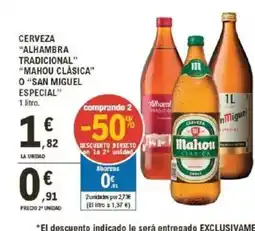 E.Leclerc ALHAMBRA TRADICIONAL, MAHOU CLÁSICA, O SAN MIGUEL Cerveza oferta