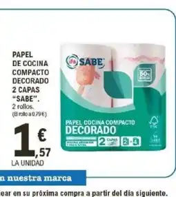 E.Leclerc SABE Papel de cocina compacto decorado 2 capas oferta