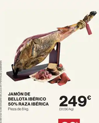 Hipercor Jamón de bellota ibérico 50% raza ibérica oferta