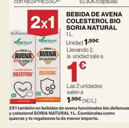 Hipercor Bebida de avena colesterol bio soria natural oferta