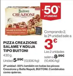 El Corte Inglés BUITONI Pizza creazione salame y nduja tipo oferta