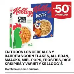 El Corte Inglés KELLOGG'S En todos los cereales y barritas corn flakes, all bran, smacks, miel pops, frosties, rice krsipies y variety oferta