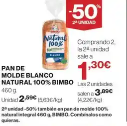 El Corte Inglés BIMBO Pan de molde blanco natural 100% oferta