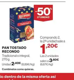 El Corte Inglés RECONDO Pan tostado oferta