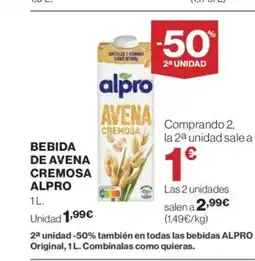 El Corte Inglés ALPRO Bebida de avena cremosa oferta
