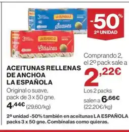 El Corte Inglés LA ESPAÑOLA Aceitunas rellenas de anchoa oferta