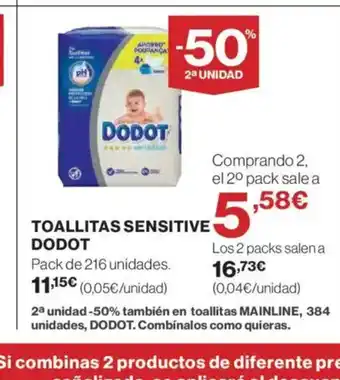 El Corte Inglés DODOT Toallitas sensitive oferta