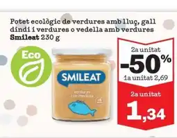 Sorli SMILEAT Potet ecològic de verdures amb lluç, gall dindi i verdures o vedella amb verdures oferta