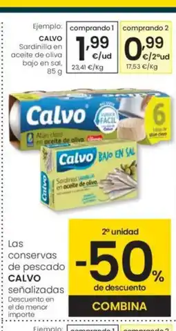 Eroski CALVO Sardinilla en aceite de oliva bajo en sal oferta