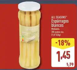 ALDI ALL SEASONS Espárragos blancos oferta
