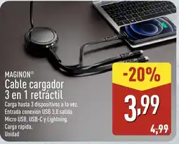 ALDI MAGINON Cable cargador 3 en 1 retráctil oferta