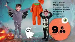 Carrefour Set 2 piezas Murciélago 6 meses 4 años o Pelele Calabaza con gorro O Esqueleto oferta
