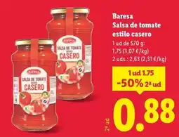 Lidl BARESA Salsa de tomate estilo casero oferta