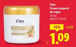 Lidl CIEN Crema corporal de argán oferta