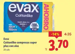 Lidl EVAX Cottonlike compresas super plus con alas oferta
