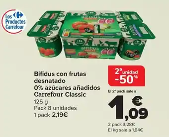 Bífidus con frutas desnatado 0% azúcares añadidos Carrefour Classic