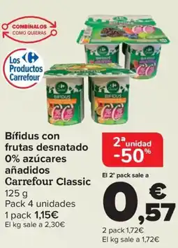 Carrefour Bífidus con frutas desnatado 0% azúcares añadidos Carrefour Classic oferta