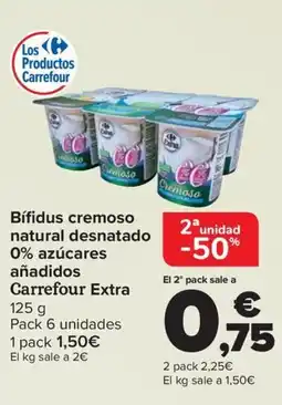 Carrefour Bífidus cremoso natural desnatado 0% azúcares añadidos Carrefour Extra oferta
