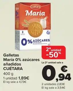 Carrefour CUÉTARA Galletas María 0% azúcares añadidos oferta