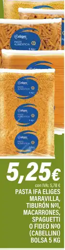 Cash Ifa Pasta ifa eliges maravilla, tiburon nº1, macarrones spaguetti o fideo noo (cabellini) bolsa oferta
