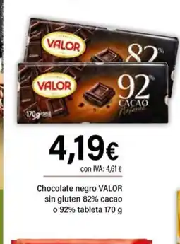 Cash Ifa VALOR Chocolate negro sin gluten 82% cacao o 92% tableta oferta