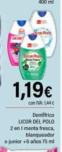 Cash Ifa LICOR DEL POLO Dentifrico 2 en 1 menta fresca, blanqueador o junior +6 años oferta