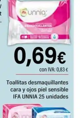 Cash Ifa IFA UNNIA Toallitas desmaquillantes cara y ojos piel sensible oferta