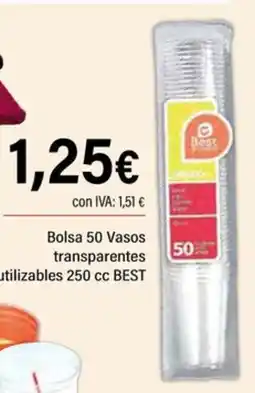 Cash Ifa BEST Bolsa 50 Vasos transparentes reutilizables 250 cc oferta