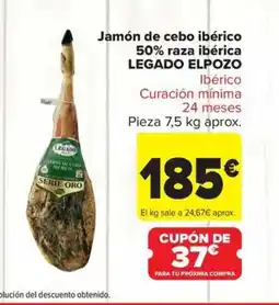 Carrefour Market LEGADO ELPOZO Jamón de cebo ibérico 50% raza ibérica oferta