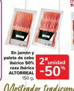 Carrefour Market ALTORREAL En jamón y paleta de cebo 2 unidad ibérico 50% raza ibérica oferta