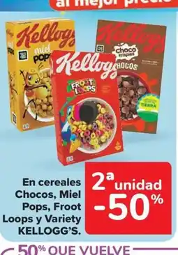 Carrefour Market KELLOGG'S En cereales Chocos, Miel Pops, Froot Loops y Variety oferta