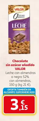 Alcampo VALOR Chocolate sin azúcar añadido oferta