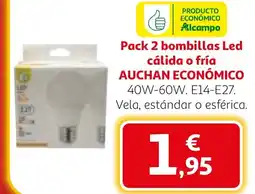 Alcampo AUCHAN ECONÓMICO Pack 2 bombillas Led cálida o fría oferta