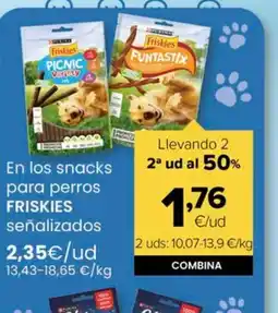 Autoservicios Familia FRISKIES En los snacks para perros señalizados oferta