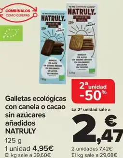 Carrefour NATRULY Galletas ecológicas con canela o cacao sin azúcares añadidos oferta