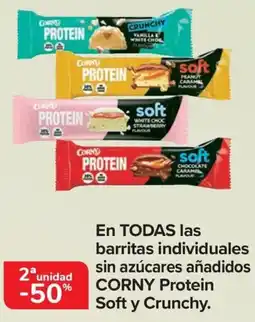 Carrefour CORNY En todas las barritas individuales sin azúcares añadidos protein soft y crunchy. oferta