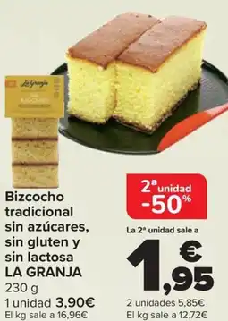 Carrefour LA GRANJA Bizcocho tradicional sin azúcares, sin gluten y sin lactosa oferta