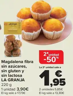 Carrefour LA GRANJA Magdalena fibra sin azúcares, sin gluten y sin lactosa oferta