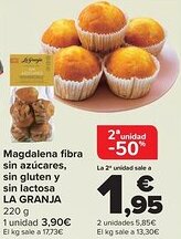 Carrefour LA GRANJA Magdalena fibra sin azúcares, sin gluten y sin lactosa oferta