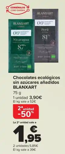 Carrefour BLANXART Chocolates ecológicos sin azúcares añadidos oferta