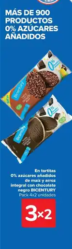 Carrefour BICENTURY En tortitas 0% azúcares añadidos de maíz y arroz integral con chocolate negro oferta