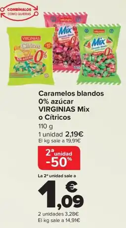 Carrefour VIRGINIAS Caramelos blandos 0% azúcar Mix o Cítricos oferta