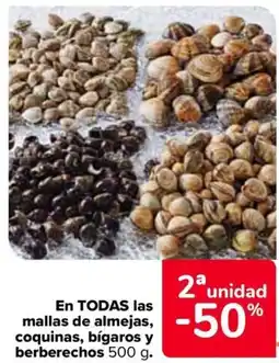 Carrefour En todas las mallas de almejas, coquinas, bígaros y berberechos oferta